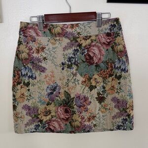 twik Floral Tapestry Mini Skirt - Beige with Pink & Green